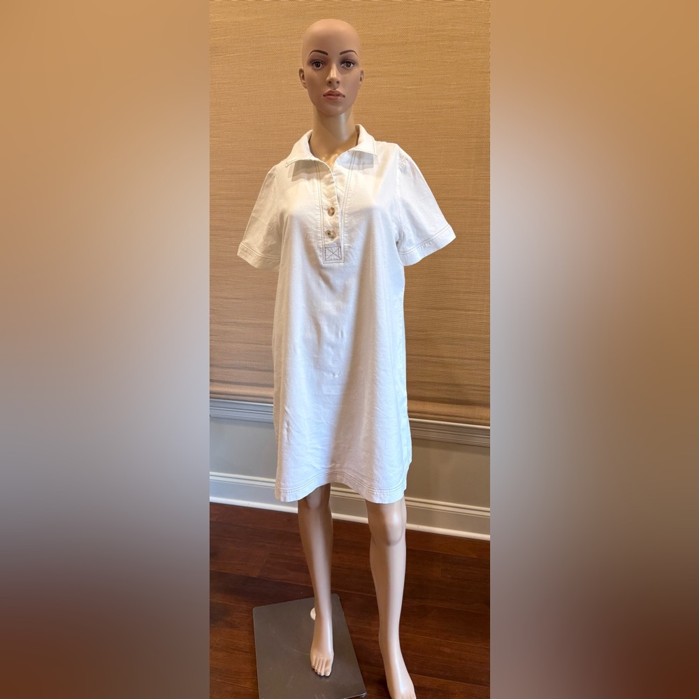 Preston & York Cream with Tan Stitching Linen Blend Lined Short Sleeve Dress